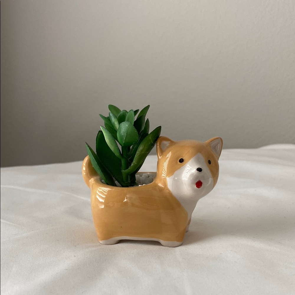 Cute Dog Planter with Faux Succulent